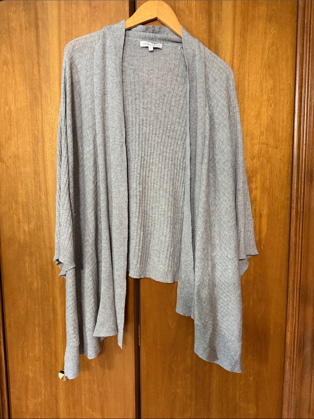 Heartloom Light Gray Ribbed Open-Front Draped Wrap Cardigan